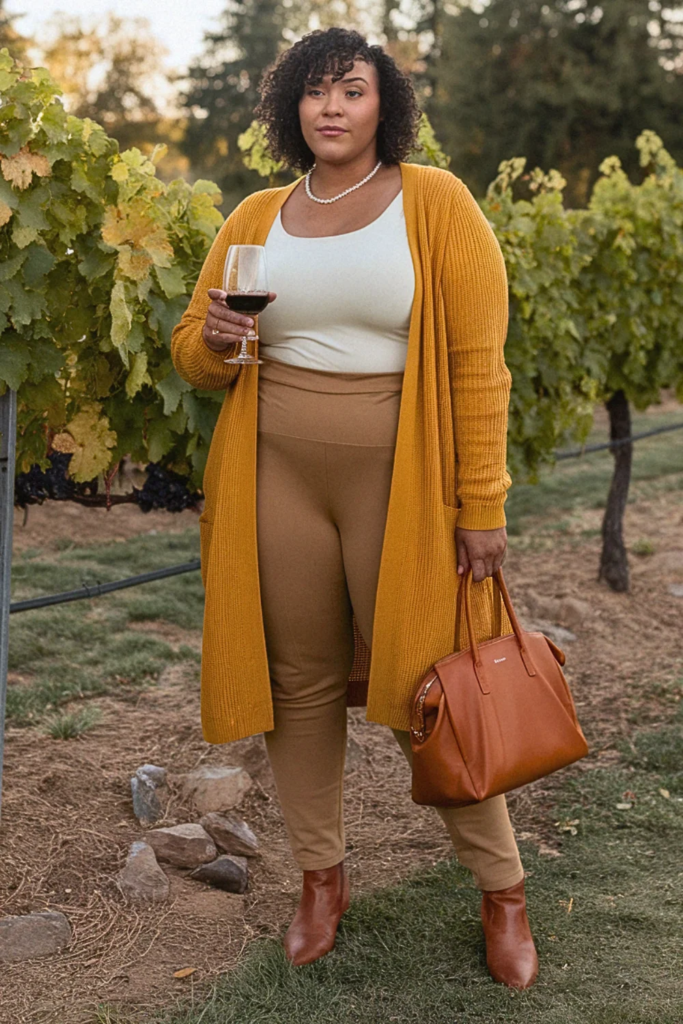 Plus Size Fall Mustard Cardigan Neutral Winery Outfit