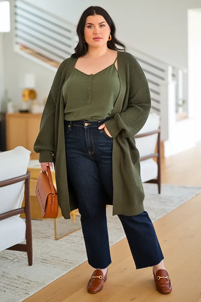 Plus Size Cute Cardigan Set Autumn Outfit