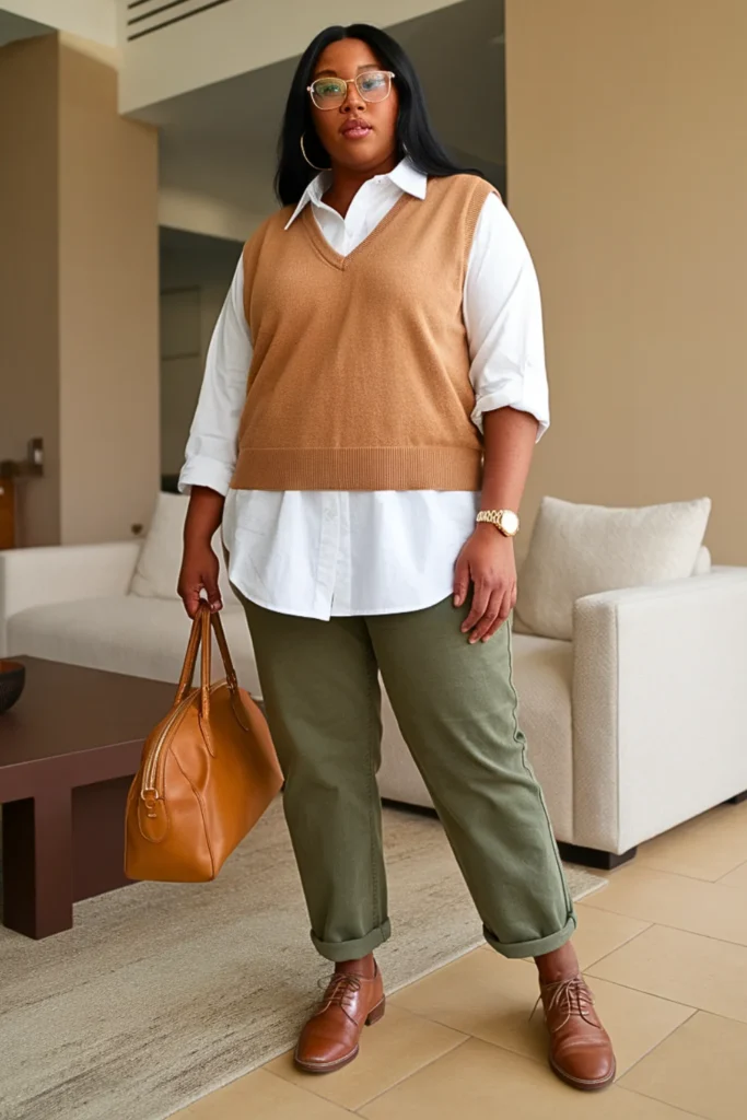 Plus Size Cute Sweater Vest Autumn Outfit