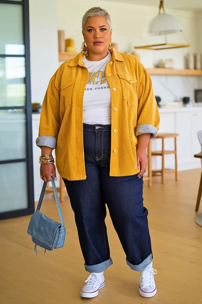 Plus Size Cute Corduroy Jacket Autumn Outfit