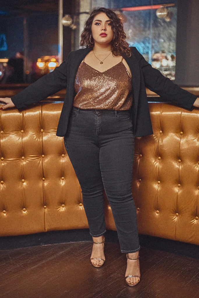 Plus Size Fall Satin Slip Dress and Moto Jacket Going Out Outfit