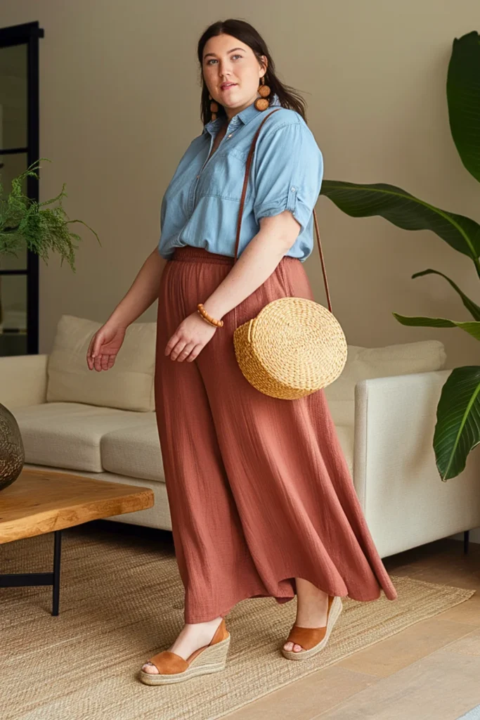 Plus Size Cute Denim Shirt Autumn Outfit