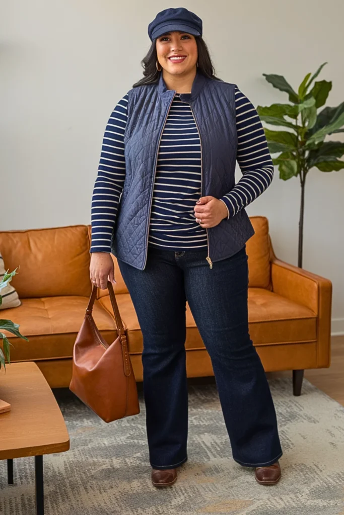 Plus Size Cute Quilted Vest Autumn Outfit