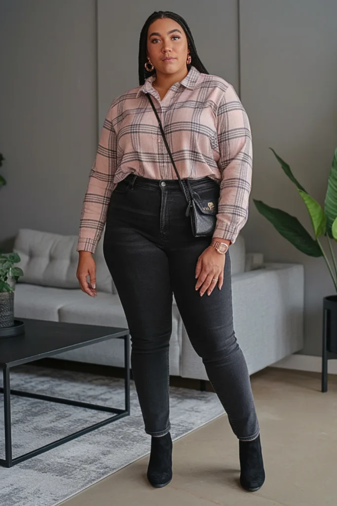 Plus Size Cute Button-Up Shirt Autumn Outfit