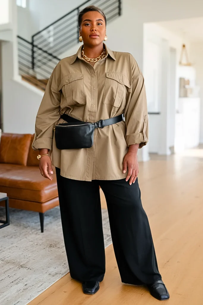 Plus Size Cute Utility Shirt Autumn Outfit