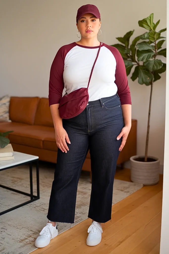 Plus Size Cute Baseball Tee Autumn Outfit
