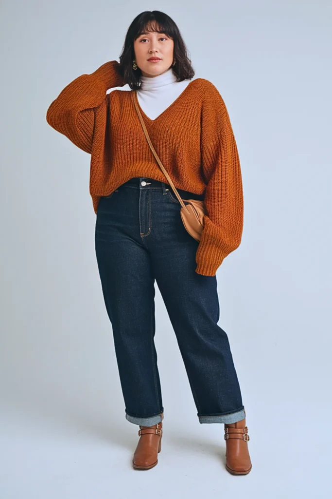 Plus Size Japanese Oversized Sweater Layering Autumn Outfit