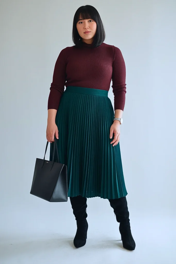 Plus Size Japanese Midi Skirt Office Autumn Outfit