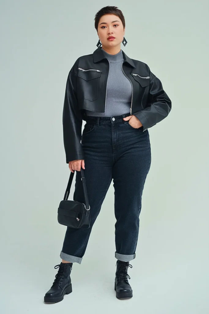 Plus Size Japanese Cropped Jacket Modern Autumn Outfit