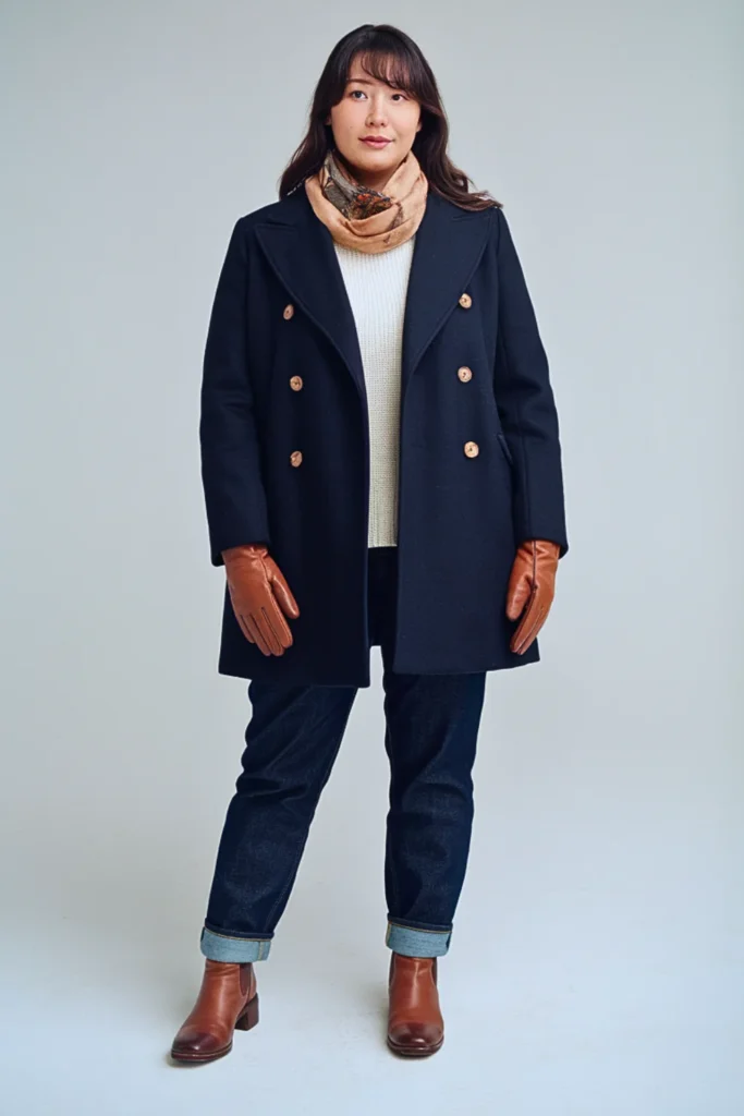 Plus Size Japanese Peacoat Traditional Autumn Outfit