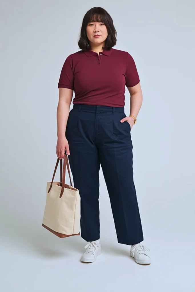 Plus Size Japanese Polo Shirt Sporty Autumn Outfit