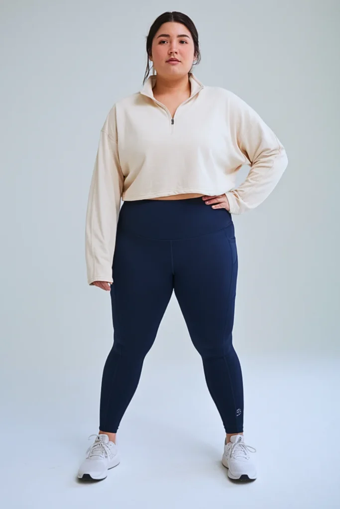 Plus Size Japanese Quarter-Zip Pullover Athletic Autumn Outfit