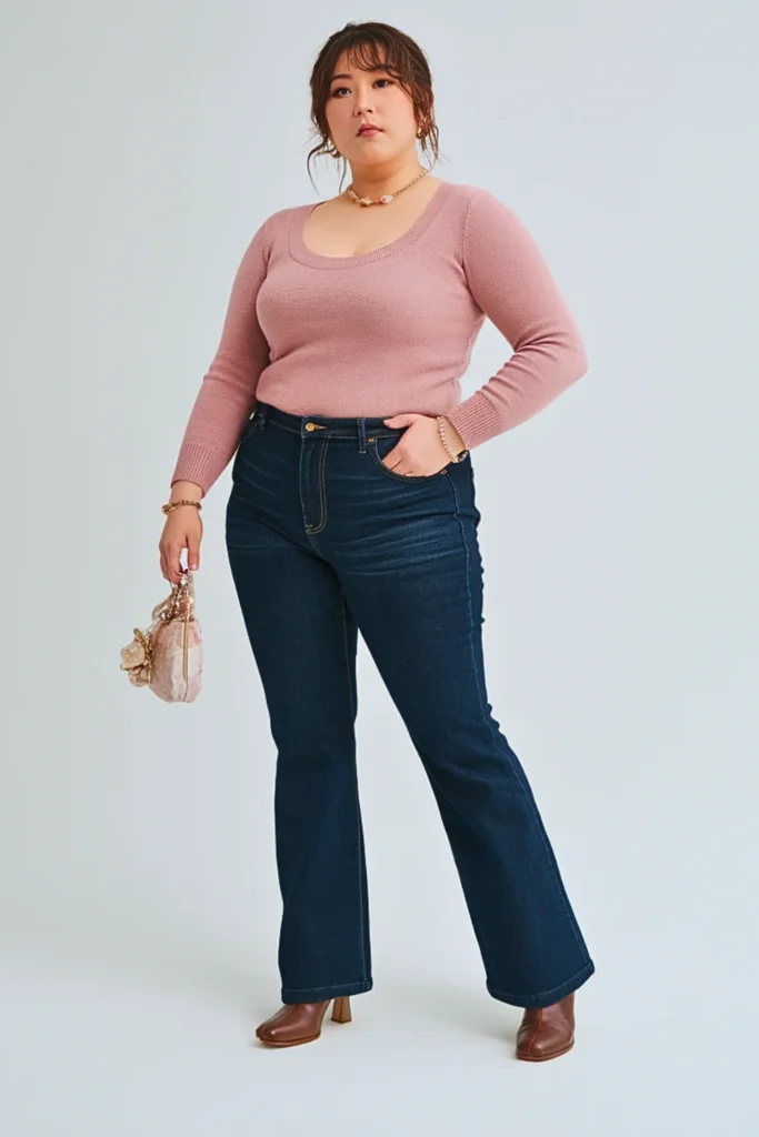 Plus Size Japanese Scoop Neck Feminine Autumn Outfit