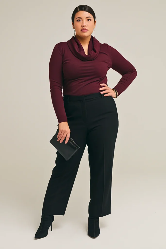 Plus Size Japanese Cowl Neck Luxurious Autumn Outfit