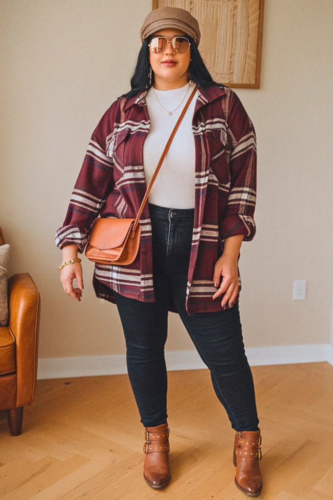 Plus Size Vest Top and High-Waisted Jeans Fall Outfit