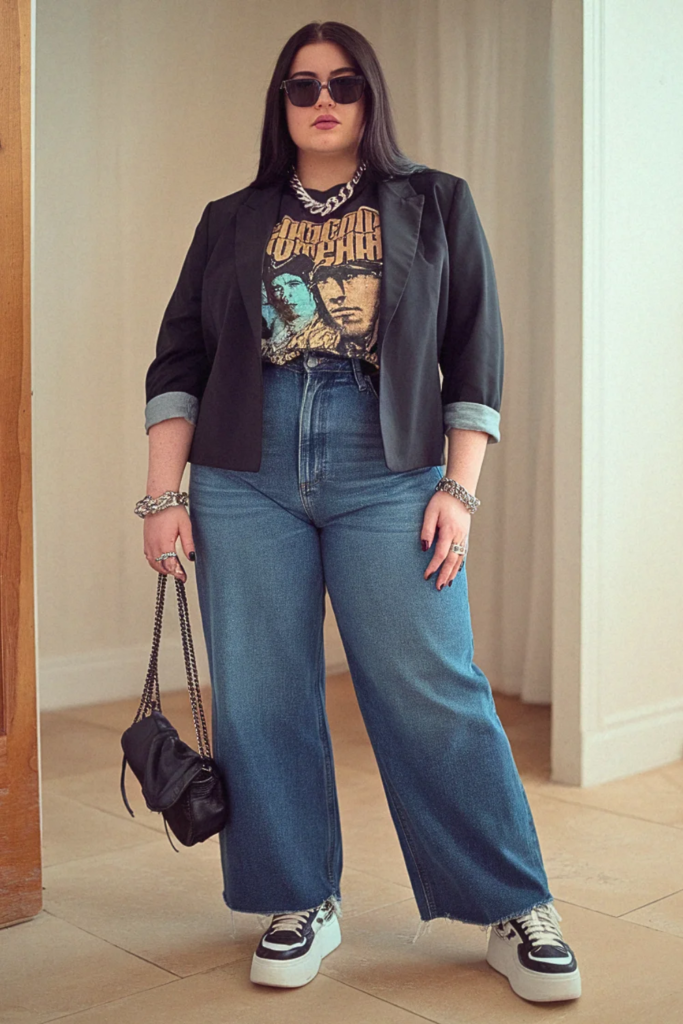 Plus Size Knit Blazer and Cropped Pants Fall Outfit