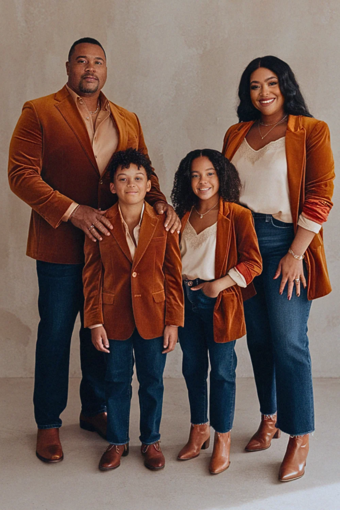 Plus Size Fall Burnt Orange Velvet Blazer Family Outfit