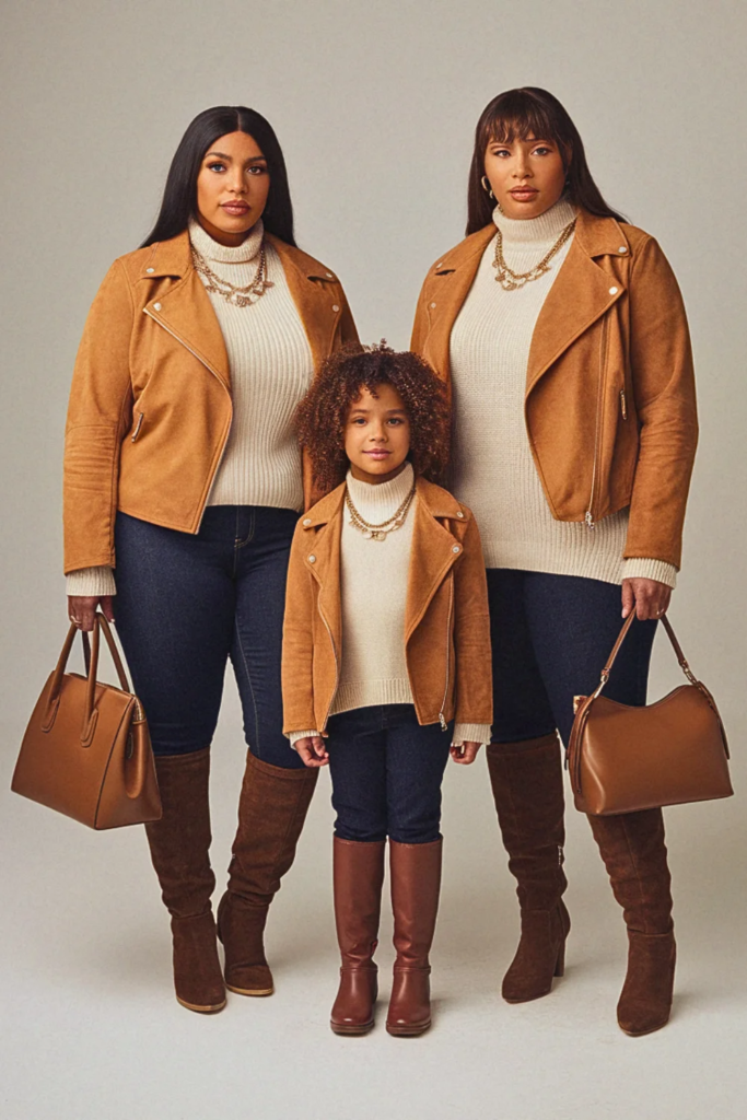 Plus Size Fall Caramel Suede Moto Jacket Family Outfit