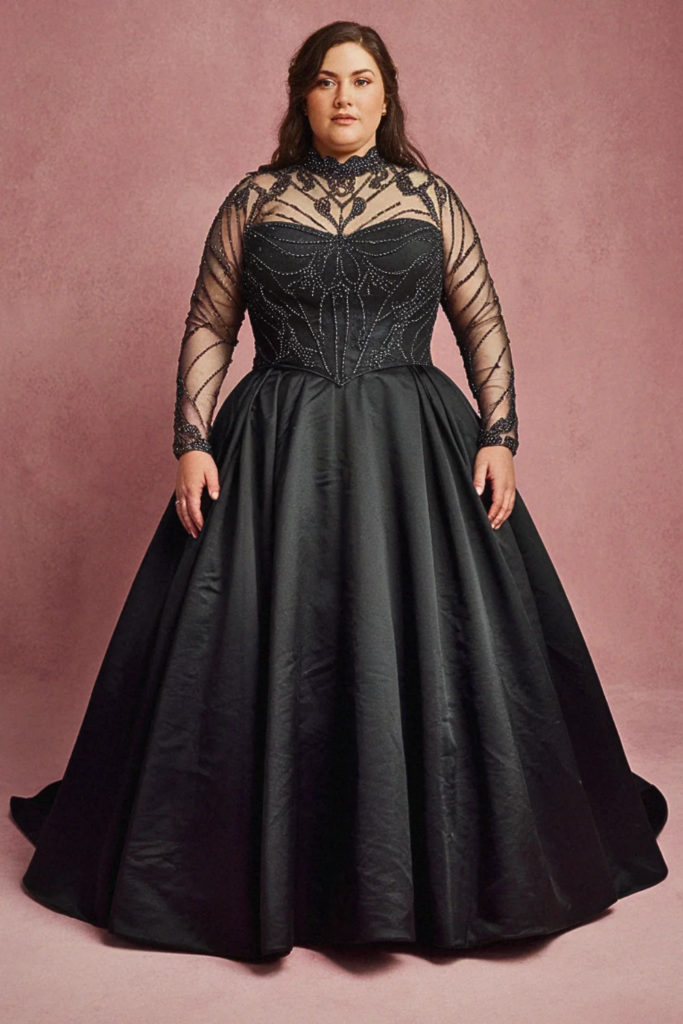Victorian-Inspired High Neck Black Wedding Dress