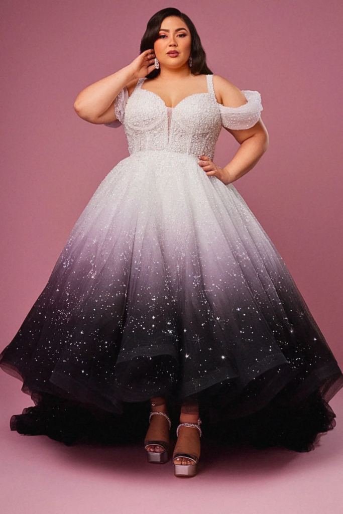 Black and White Ombré Tulle Ball Gown