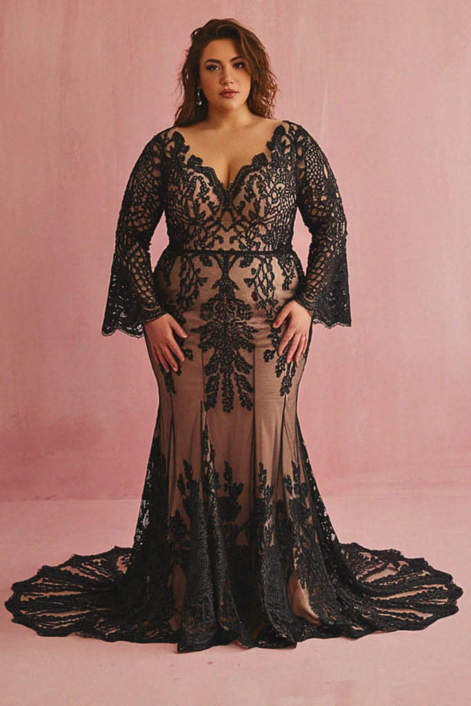 Macramé Lace Bohemian Black Wedding Dress