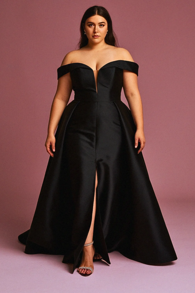Split-Front Column Black Wedding Dress'