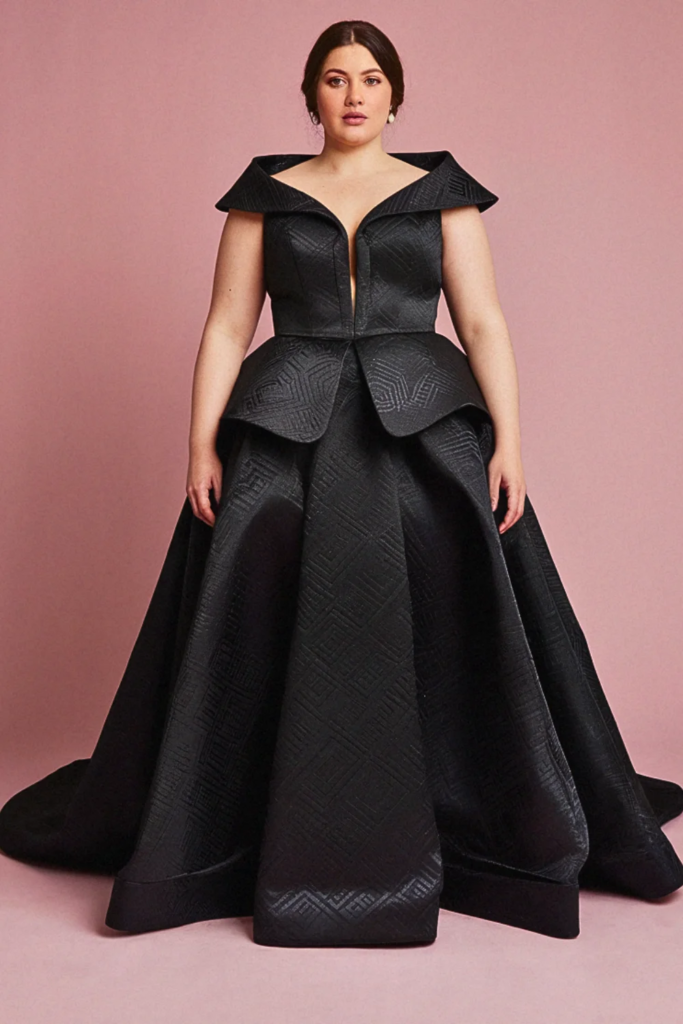 Embossed Satin Modern Black Wedding Dress
