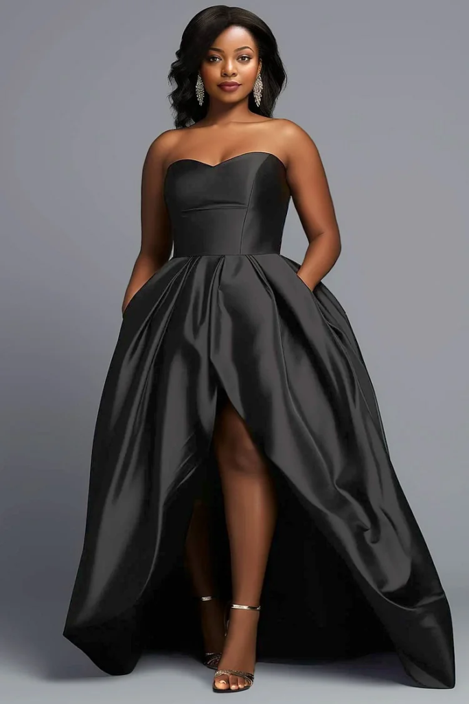 Strapless Satin Ball Gown with Front Split