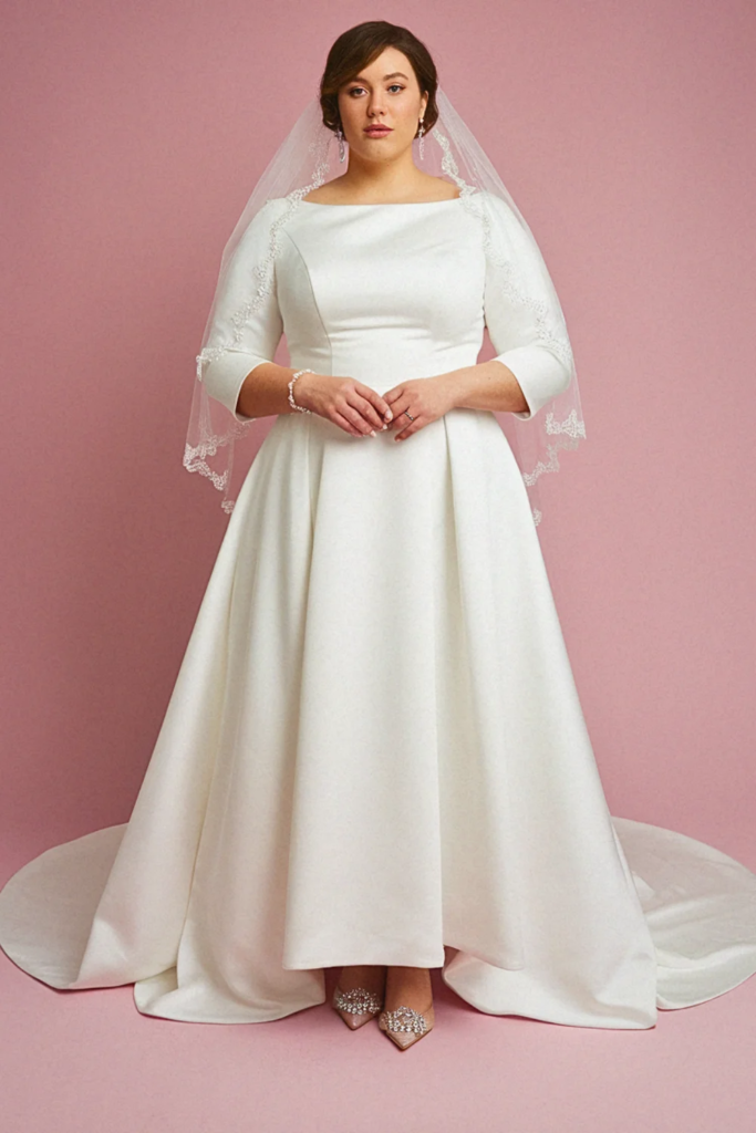 Bateau Neck Column Dress with Three-Quarter Sleeves