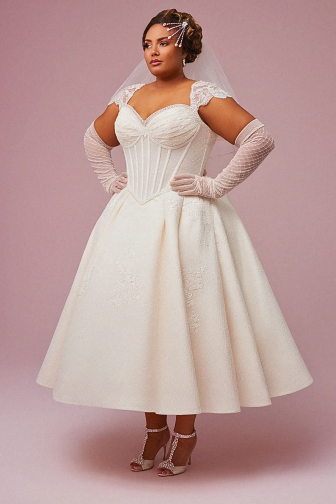 Sweetheart Corseted Tea-Length Dress