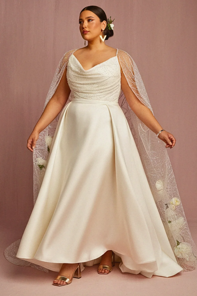 Satin Slip Dress with Cape Detail