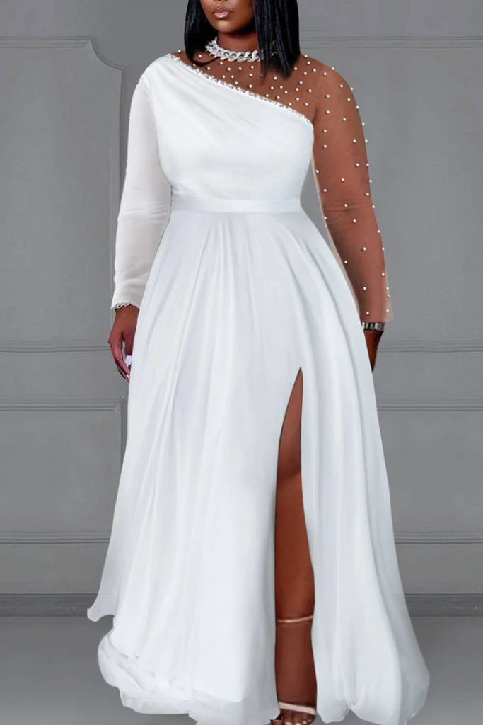 Asymmetrical Pearl Sleeve Dress