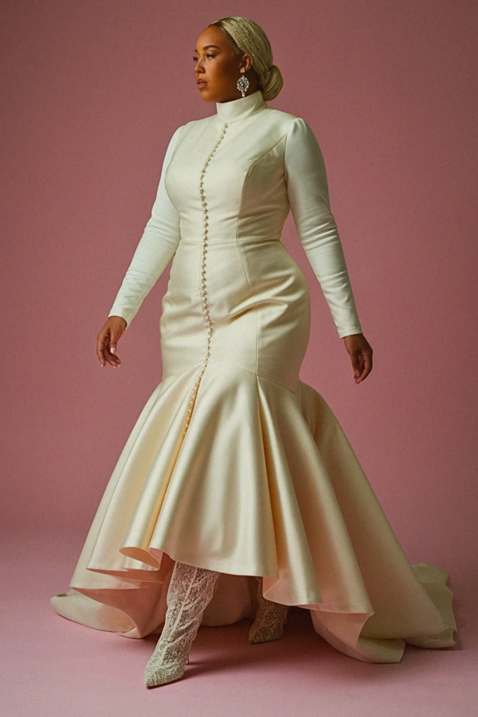 Victorian High-Neck Button Dress