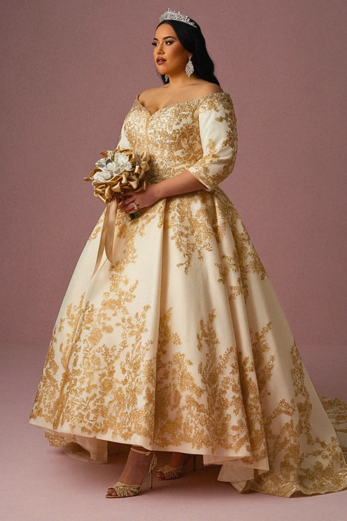 Gold Embroidered Cathedral Train Dress