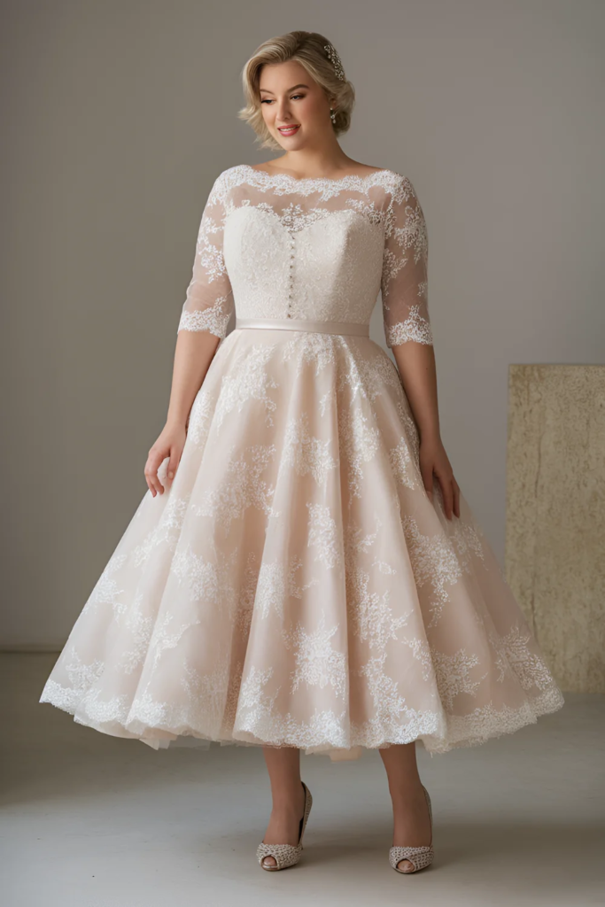 Vintage Tea-Length Lace Dress