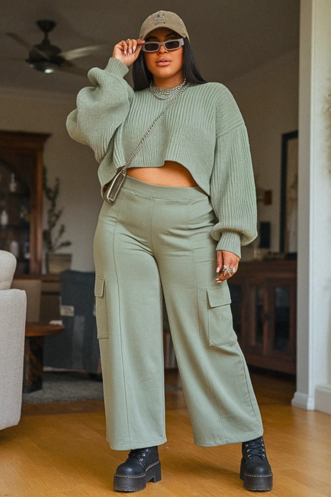 Plus Size Cropped Sweater Cargo Pants Fall Outfit