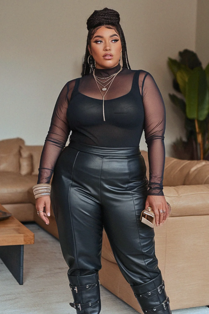 Plus Size Mesh Long Sleeve Bodysuit Fall Outfit