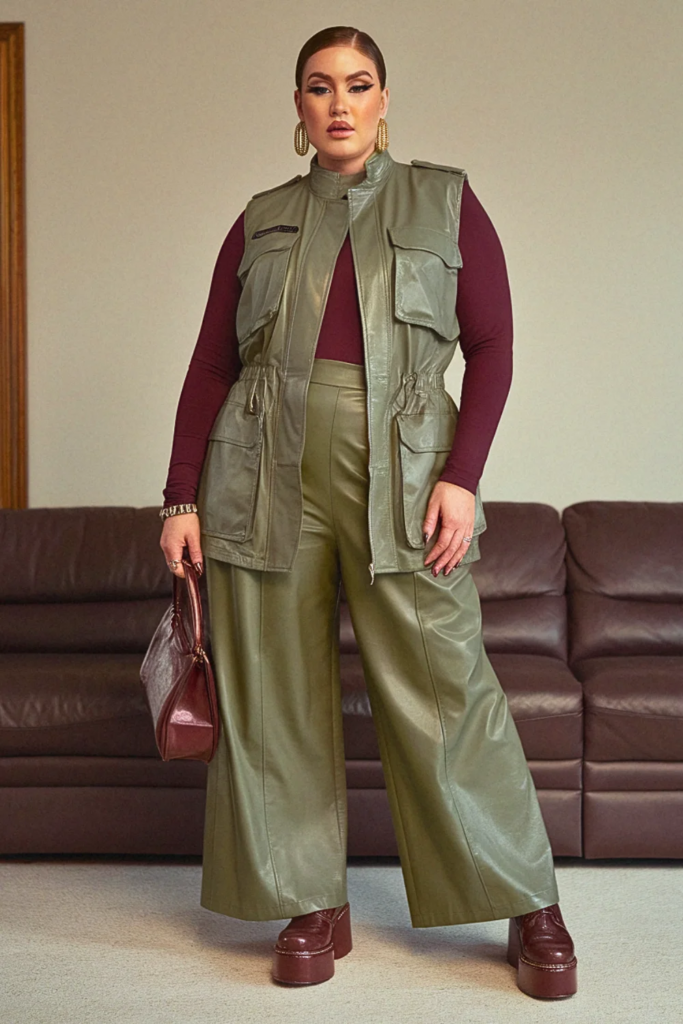 Plus Size Utility Vest Bodysuit Fall Outfit