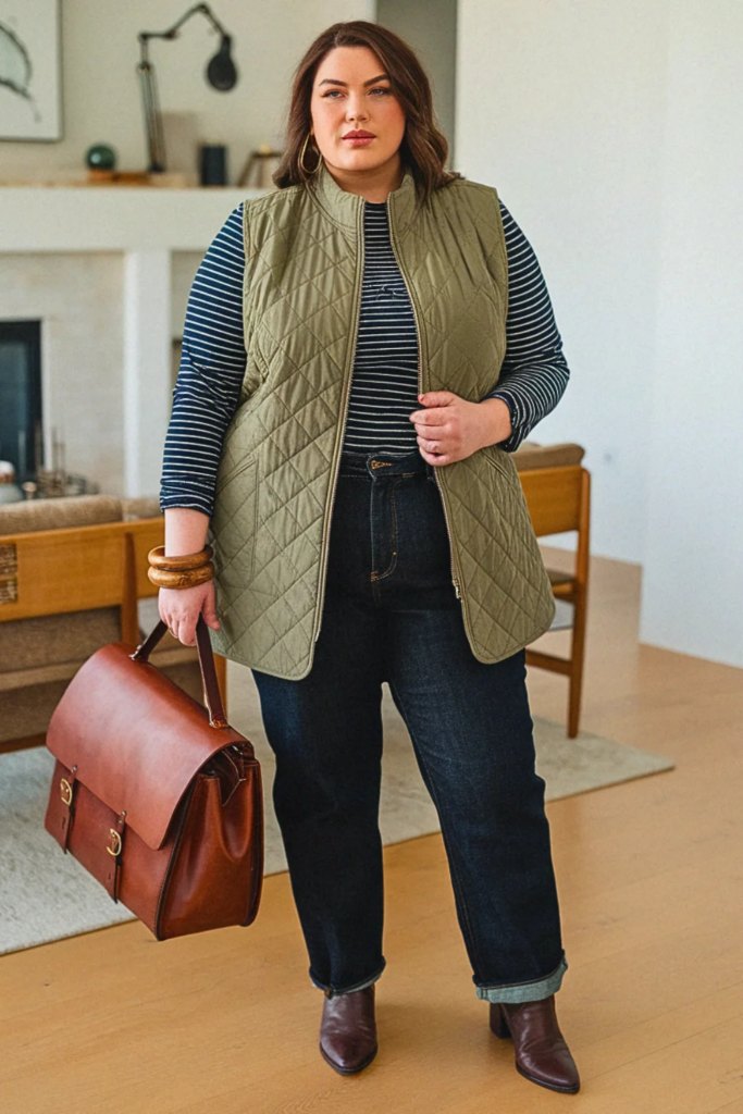 Plus Size Quilted Vest Layered Workwear Fall Outfit