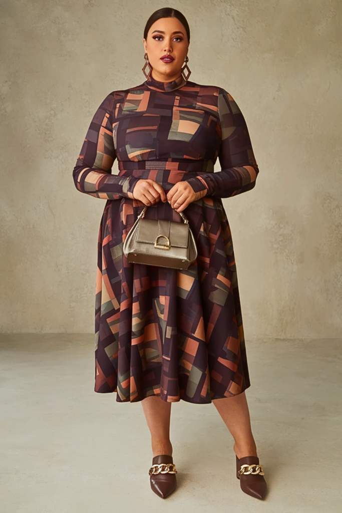 Plus Size Printed Midi Dress Fall Outfit