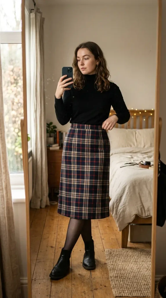 Black Turtleneck & Plaid Skirt NYC Fall Vibes
