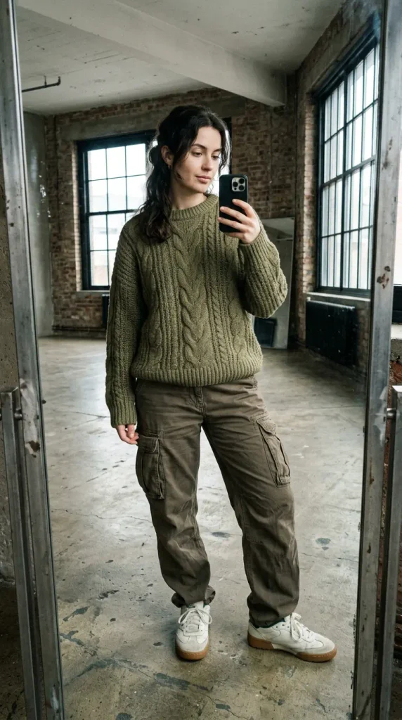  Chunky Knit Sweater with Cargo Pants Street Edge