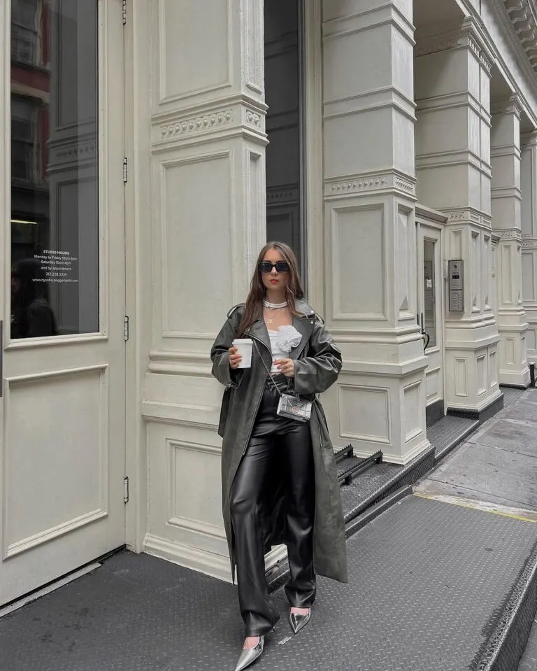 Leather pants with a leather coat