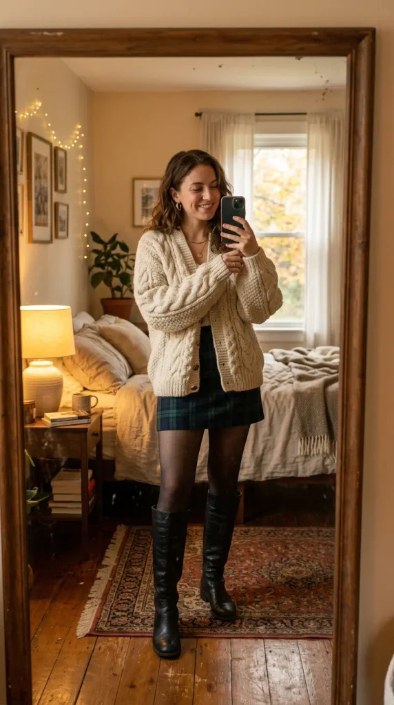  Oversized Cardigan with Mini Skirt Cozy Outfit