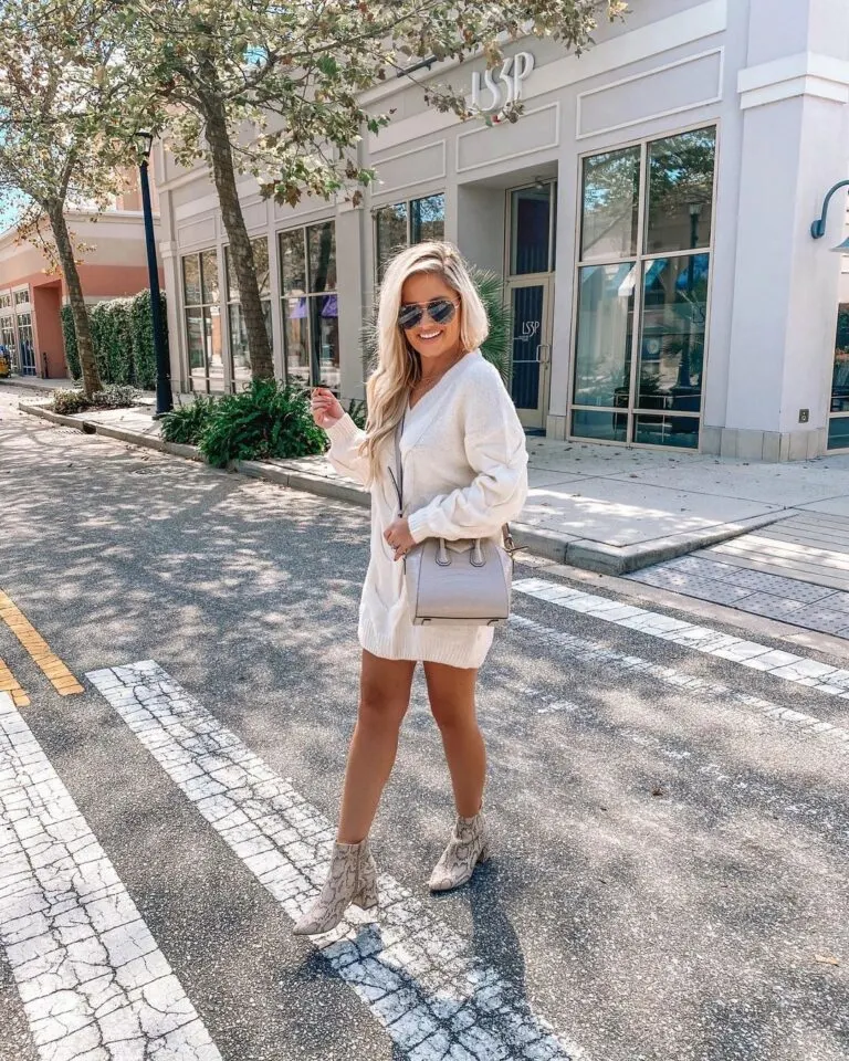 Sweater dress with ankle boots
