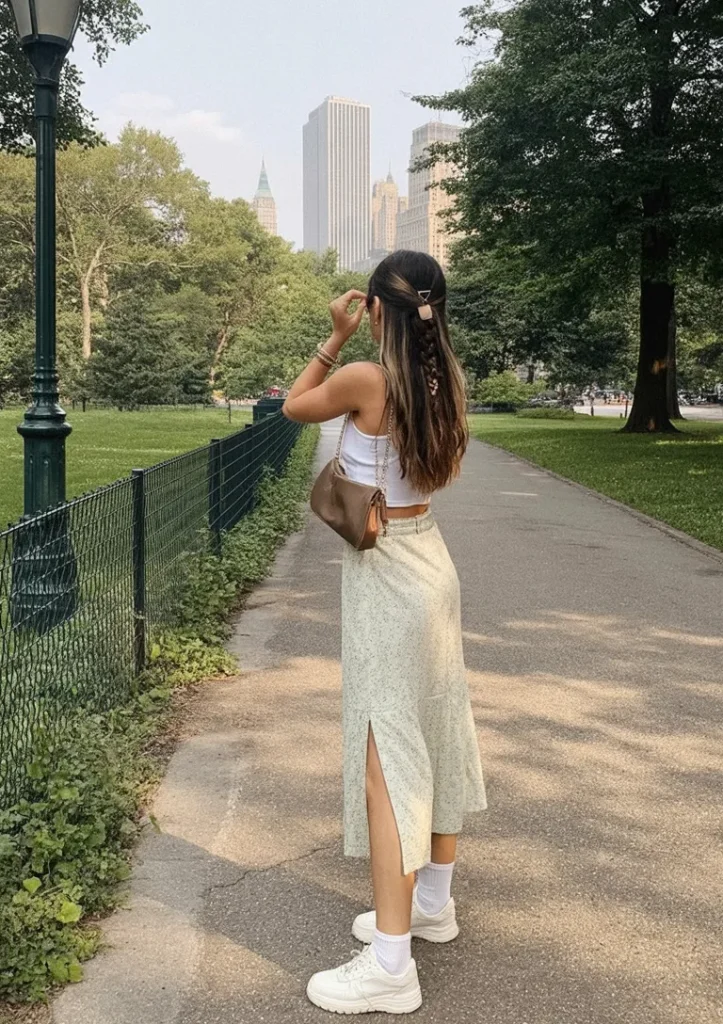 White Tank and Soft Floral Midi for Park-Day Ease