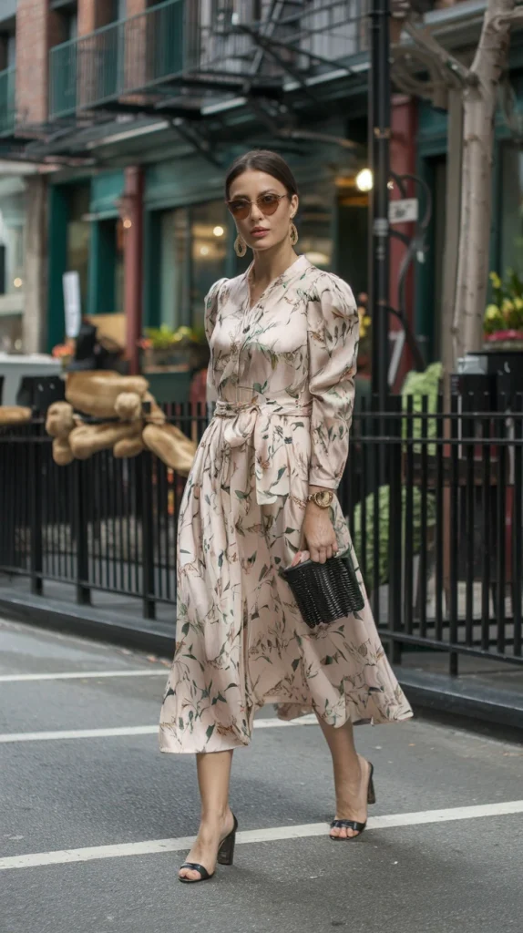 Floral Midi Dress with Puff Sleeves