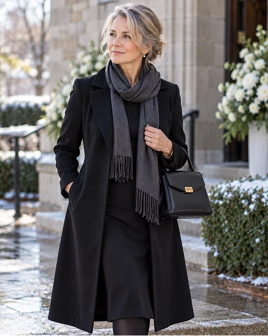 Weather-appropriate funeral outfit for women over 50