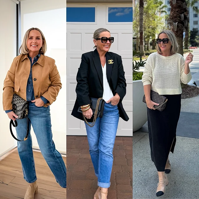 Three polished casual stylish outfits for women over 50