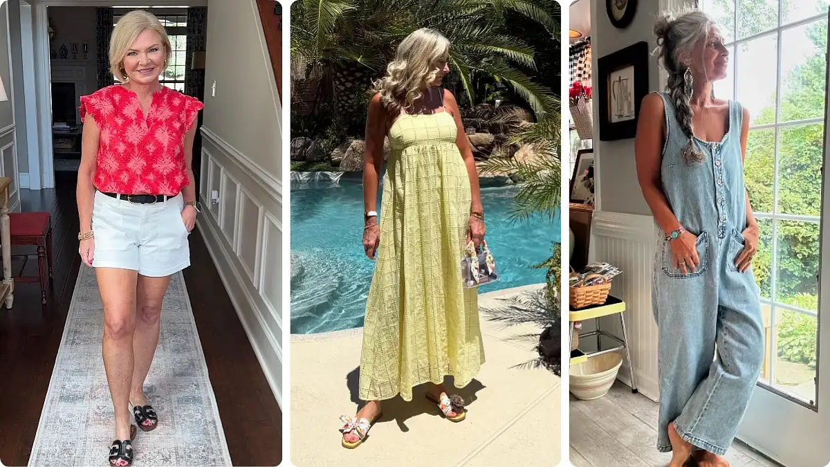 Cute outfits for women over 50 styled with modern colors, layers, and flattering proportions
